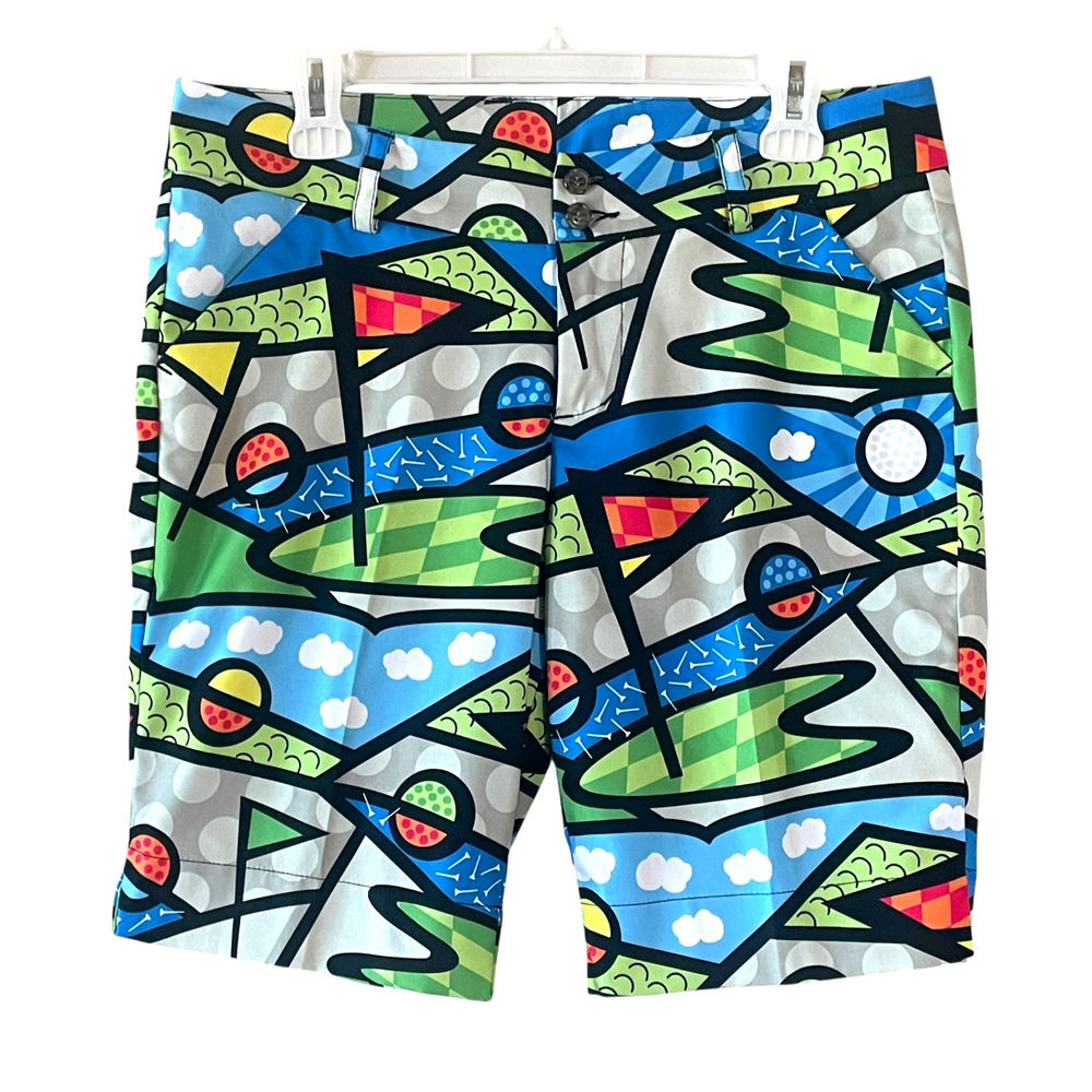 LOUDMOUTH Ladies Golf Trip Size US 8 Multi Activewear Front Zip Bermuda Shorts - Picture 8 of 8
